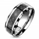 Bague anneau homme en titane et bande fibre de carbone grise et noire