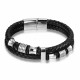 Bracelet homme cuir tressé et fleur de lys crane acier biker 22cm