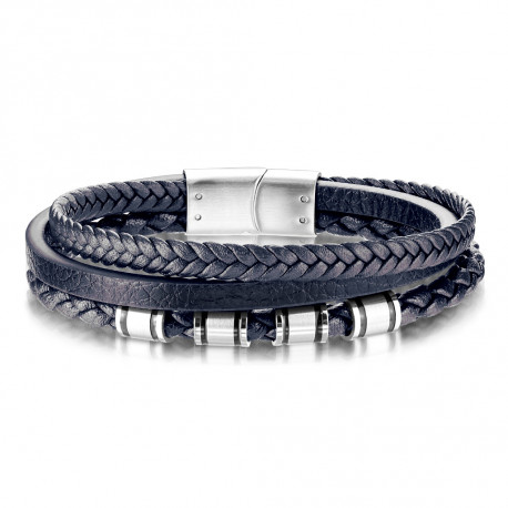 ▷ Magnifique bracelet bleu pour homme en cuir et acier inoxydable