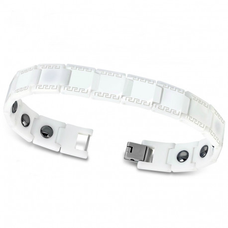 BRACELET GOURMETTE POUR HOMME CERAMIQUE NOIR BLANCHE MAGNETIQUE 18CM