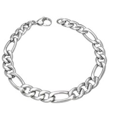 BRACELET GOURMETTE POUR HOMME ACIER FIGARO COULEUR ARGENT 10MM NEUF